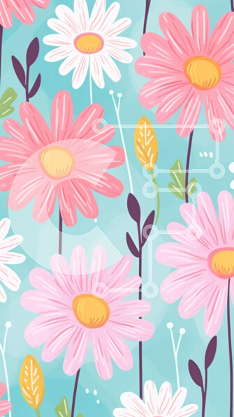 Σετ των 2 Intra Συλλεκτικό Ξύλινο Παζλ Plywood  4mm - Άνευ ραφής σχέδιο λουλουδιών μαργαρίτας σε ροζ, κίτρινο και λευκό σε μπλε φόντο Σε Ξύλινο Κουτί - Διαστάσεις: 10x10 cm – 25 κομμάτια