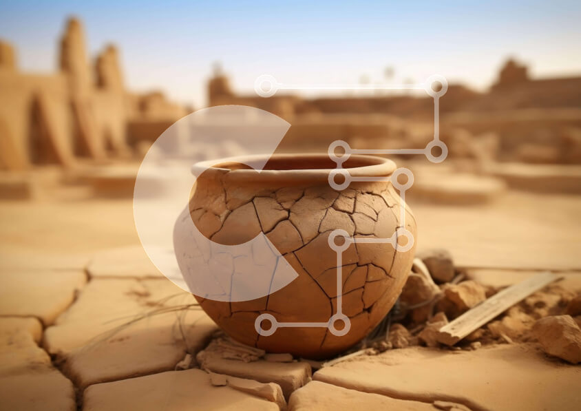 Intra Συλλεκτικό Ξύλινο Παζλ Plywood  4mm - Vintage ραγισμένη γλάστρα μπροστά από έρημο κτήριο Σε Ξύλινο Κουτί - Διαστάσεις Puzzle: 10x10 cm – 25 κομμάτια