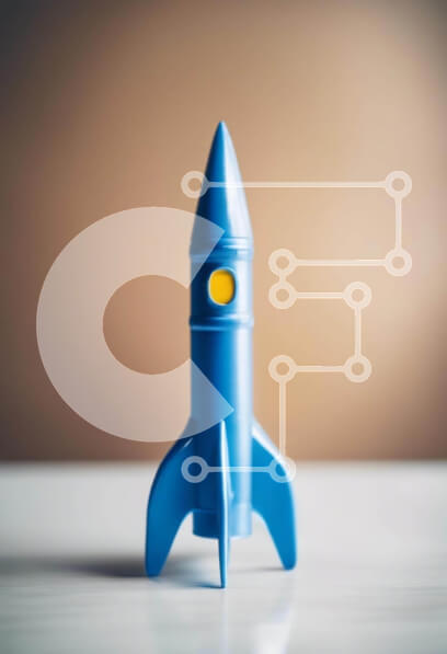 Intra Συλλεκτικό Ξύλινο Παζλ Plywood  4mm - Μπλε πύραυλος παιχνιδιών σε πορτοκαλί φόντο Σε Ξύλινο Κουτί - Διαστάσεις Puzzle: 10x10 cm – 25 κομμάτια