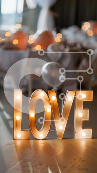 Intra Συλλεκτικό Ξύλινο Παζλ Plywood  4mm - Ρομαντικό σημάδι αγάπης με μπαλόνια σε χώρο εκδηλώσεων Σε Ξύλινο Κουτί - Διαστάσεις: 10x10 cm – 25 κομμάτια