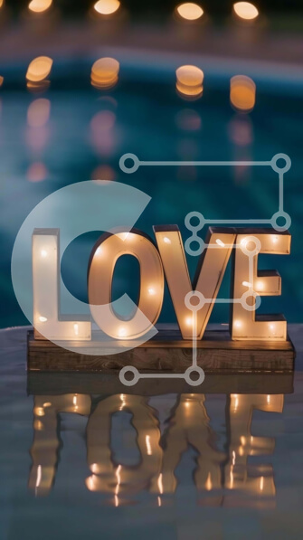 Intra Συλλεκτικό Ξύλινο Παζλ Plywood  4mm - Ρομαντική φωτεινή πινακίδα αγάπης δίπλα στην πισίνα Σε Ξύλινο Κουτί - Διαστάσεις: 10x10 cm – 25 κομμάτια