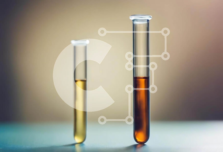 Intra Συλλεκτικό Ξύλινο Παζλ Plywood  4mm - Εργαστηριακά δοκιμαστικά σωληνάρια γεμάτα με καφέ και κίτρινα υγρά Σε Ξύλινο Κουτί - Διαστάσεις Puzzle: 10x10 cm – 25 κομμάτια