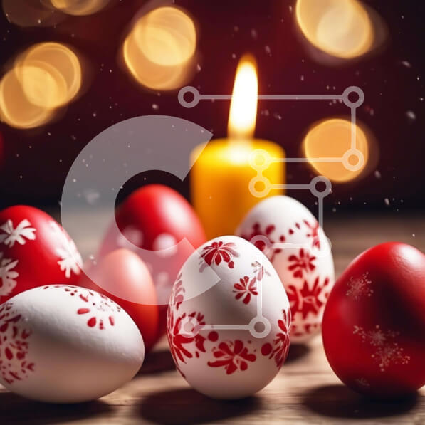 Intra Συλλεκτικό Ξύλινο Παζλ Plywood  4mm - Εορταστικά Πασχαλινά και Χριστουγεννιάτικα αυγά στο ξύλινο τραπέζι Σε Ξύλινο Κουτί - Διαστάσεις: 10x10 cm – 25 κομμάτια