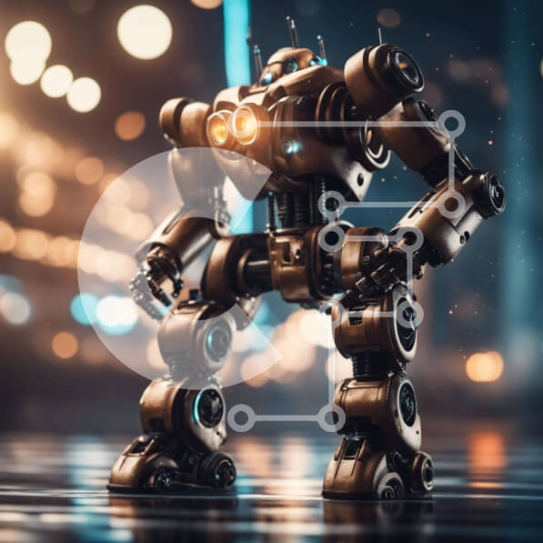 Intra Συλλεκτικό Ξύλινο Παζλ Plywood  4mm - Φουτουριστικό ρομπότ με λαμπερά φώτα στο σκοτάδι Σε Ξύλινο Κουτί - Διαστάσεις Puzzle: 10x10 cm – 25 κομμάτια