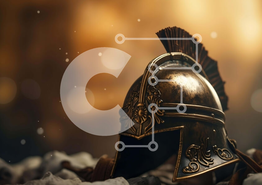 Intra Συλλεκτικό Ξύλινο Παζλ Plywood  4mm - Αρχαίο ρωμαϊκό χρυσό κράνος σε βράχους Σε Ξύλινο Κουτί - Διαστάσεις Puzzle: 10x10 cm – 25 κομμάτια