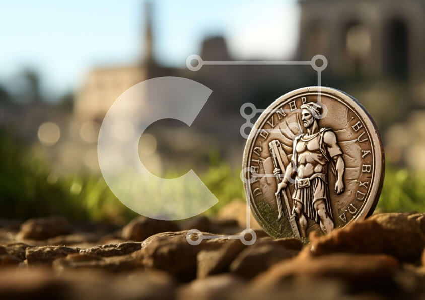 Intra Συλλεκτικό Ξύλινο Παζλ Plywood  4mm - Αρχαίο ρωμαϊκό νόμισμα στους βράχους Σε Ξύλινο Κουτί - Διαστάσεις Puzzle: 10x10 cm – 25 κομμάτια