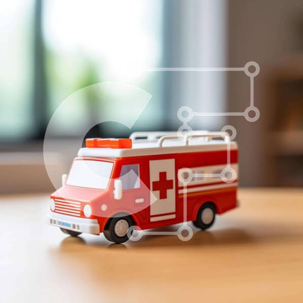 Intra Συλλεκτικό Ξύλινο Παζλ Plywood  4mm - Παιχνίδι κόκκινο όχημα έκτακτης ανάγκης σε ξύλινο τραπέζι Σε Ξύλινο Κουτί - Διαστάσεις: 10x10 cm – 25 κομμάτια