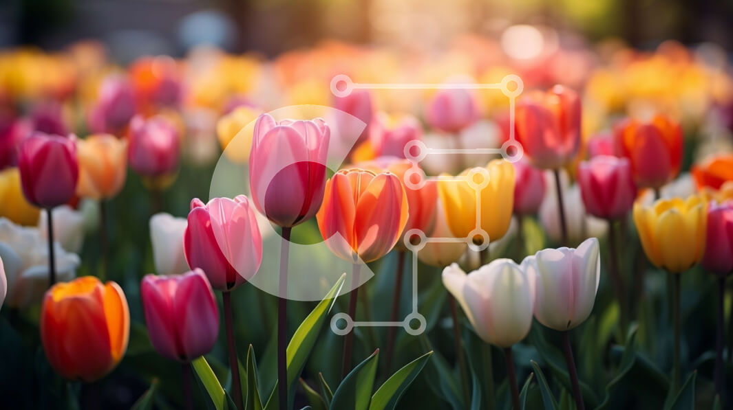 Intra Συλλεκτικό Ξύλινο Παζλ Plywood  4mm - Πεδίο με πολύχρωμες τουλίπες σε πλήρη άνθιση Σε Ξύλινο Κουτί - Διαστάσεις: 10x10 cm – 25 κομμάτια