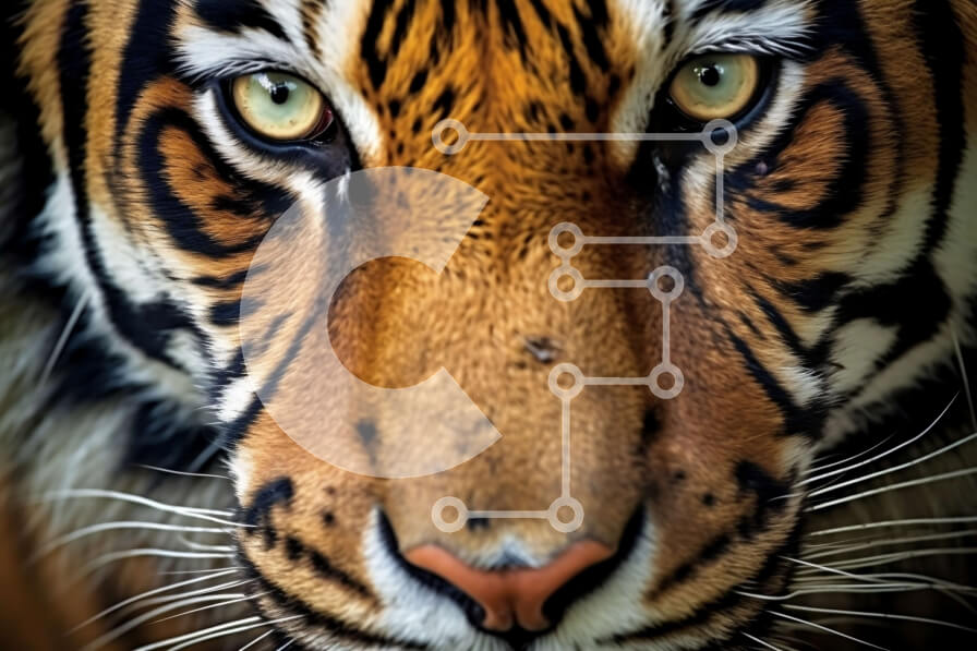 Σετ των 2 Intra Συλλεκτικό Ξύλινο Παζλ Plywood  4mm - Έντονη κινηματογράφηση σε πρώτο πλάνο προσώπου τίγρης με αιχμηρά δόντια και κίτρινες ρίγες Σε Ξύλινο Κουτί - Διαστάσεις: 10x10 cm – 25 κομμάτια