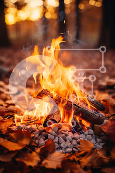 Σετ των 2 Intra Συλλεκτικό Ξύλινο Παζλ Plywood  4mm - Φωτιά σε ένα δάσος το φθινόπωρο Σε Ξύλινο Κουτί - Διαστάσεις: 10x10 cm – 25 κομμάτια