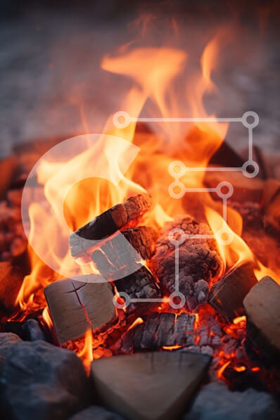 Σετ των 2 Intra Συλλεκτικό Ξύλινο Παζλ Plywood  4mm - Κοντινό πλάνο της Καμμένης Φωτιάς με κούτσουρα και χόβολη Σε Ξύλινο Κουτί - Διαστάσεις: 10x10 cm – 25 κομμάτια