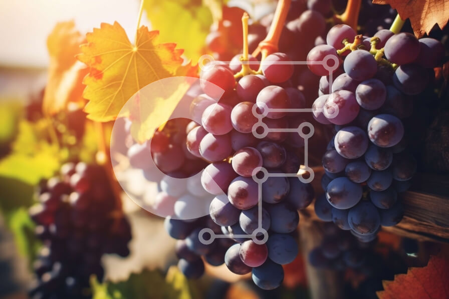 Intra Συλλεκτικό Ξύλινο Παζλ Plywood  4mm - Ώριμα σταφύλια στο αμπέλι στο πράσινο πεδίο Σε Ξύλινο Κουτί - Διαστάσεις: 10x10 cm – 25 κομμάτια