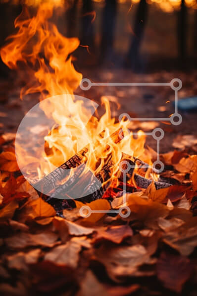 Σετ των 2 Intra Συλλεκτικό Ξύλινο Παζλ Plywood  4mm - Φωτιά που καίει στα φθινοπωρινά φύλλα Σε Ξύλινο Κουτί - Διαστάσεις: 10x10 cm – 25 κομμάτια