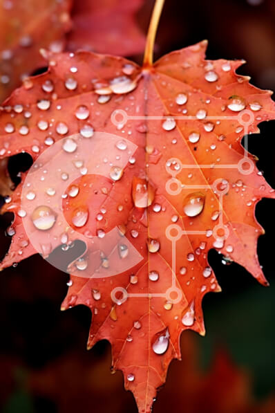 Σετ των 2 Intra Συλλεκτικό Ξύλινο Παζλ Plywood  4mm - Ζωντανό κόκκινο φύλλο σφενδάμου με σταγονίδια νερού Σε Ξύλινο Κουτί - Διαστάσεις: 10x10 cm – 25 κομμάτια