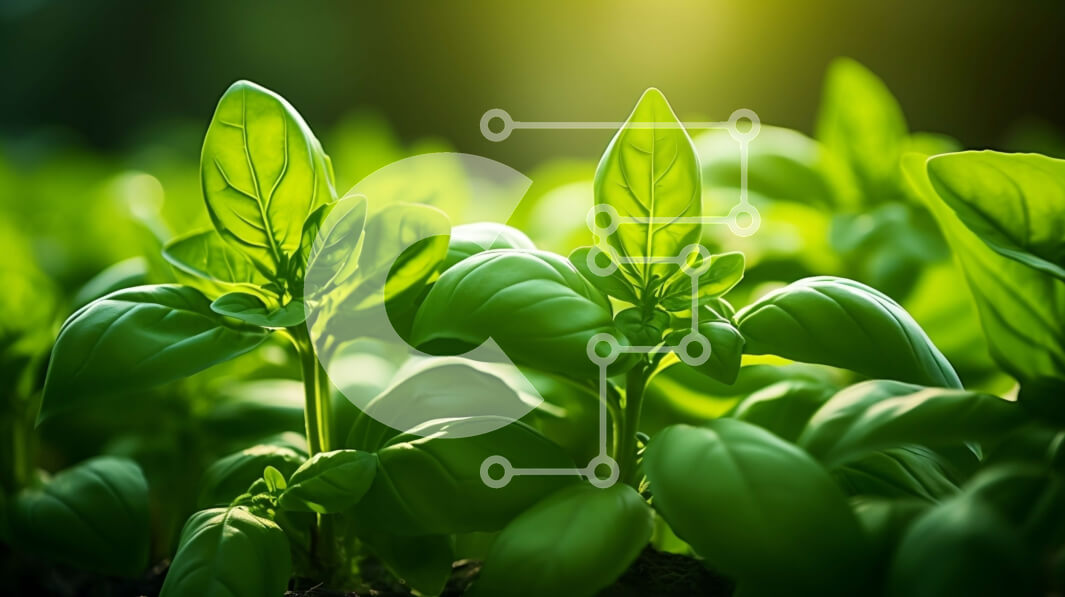 Intra Συλλεκτικό Ξύλινο Παζλ Plywood  4mm - Κοντινό πλάνο φρέσκων φύλλων βασιλικού σε έναν κήπο Σε Ξύλινο Κουτί - Διαστάσεις: 10x10 cm – 25 κομμάτια