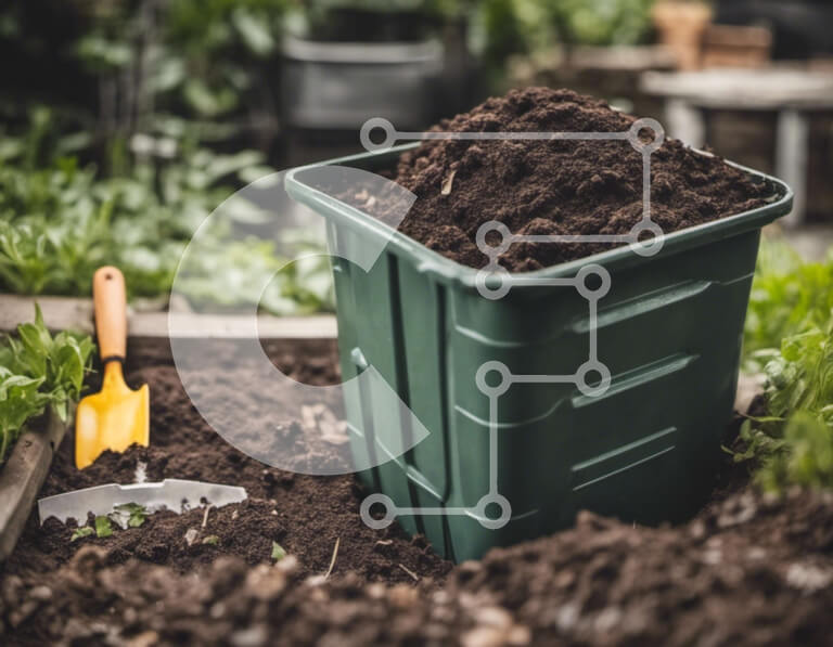 Intra Συλλεκτικό Ξύλινο Παζλ Plywood  4mm - Πράσινος κάδος απορριμμάτων γεμάτος χώμα και εργαλεία κηπουρικής Σε Ξύλινο Κουτί - Διαστάσεις: 10x10 cm – 25 κομμάτια