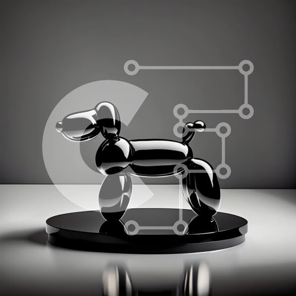 Intra Συλλεκτικό Ξύλινο Παζλ Plywood  4mm - Μοναδικό γλυπτό σκύλου με μαύρο μπαλόνι στην οθόνη Σε Ξύλινο Κουτί - Διαστάσεις Puzzle: 10x10 cm – 25 κομμάτια