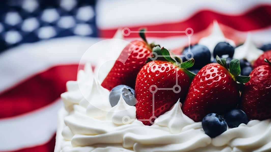 Intra Συλλεκτικό Ξύλινο Παζλ Plywood  4mm - Κέικ 4ης Ιουλίου με φράουλες, βατόμουρα και σαντιγί Σε Ξύλινο Κουτί - Διαστάσεις: 10x10 cm – 25 κομμάτια