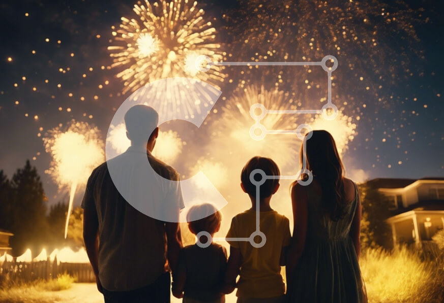 Intra Συλλεκτικό Ξύλινο Παζλ Plywood  4mm - Οικογένεια βλέποντας πυροτεχνήματα από το σπίτι Σε Ξύλινο Κουτί - Διαστάσεις Puzzle: 10x10 cm – 25 κομμάτια