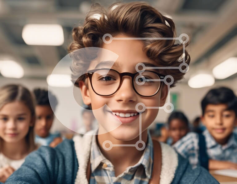 Intra Συλλεκτικό Ξύλινο Παζλ Plywood  4mm - Χαμογελώντας νεαρό αγόρι στην τάξη του δημοτικού σχολείου Σε Ξύλινο Κουτί - Διαστάσεις Puzzle: 10x10 cm – 25 κομμάτια