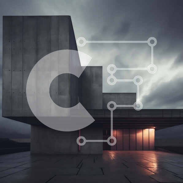 Intra Συλλεκτικό Ξύλινο Παζλ Plywood  4mm - Σκοτεινή και συννεφιασμένη νυχτερινή σκηνή με κενό κτήριο από σκυρόδεμα Σε Ξύλινο Κουτί - Διαστάσεις Puzzle: 10x10 cm – 25 κομμάτια