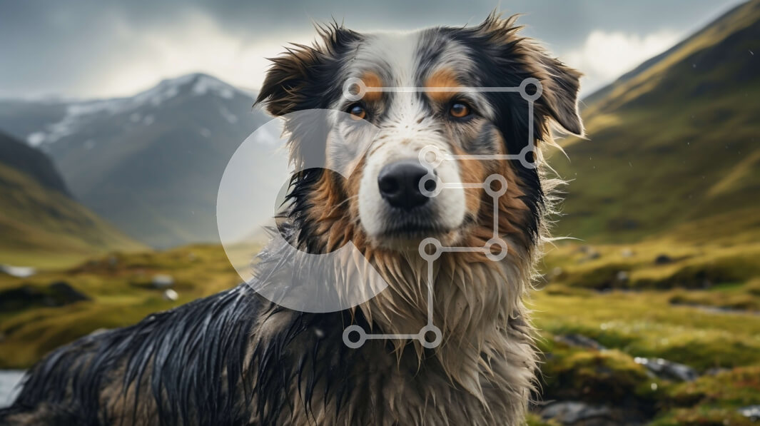 Intra Συλλεκτικό Ξύλινο Παζλ Plywood  4mm - Κυκλοθυμικό και ατμοσφαιρικό σκυλί στο χωράφι με τα βουνά Σε Ξύλινο Κουτί - Διαστάσεις: 10x10 cm – 25 κομμάτια