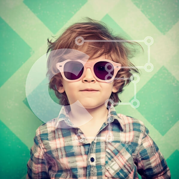 Intra Συλλεκτικό Ξύλινο Παζλ Plywood  4mm - Χαριτωμένη φωτογραφία ενός νεαρού αγοριού με ροζ γυαλιά ηλίου και καρό πουκάμισο Σε Ξύλινο Κουτί - Διαστάσεις Puzzle: 10x10 cm – 25 κομμάτια