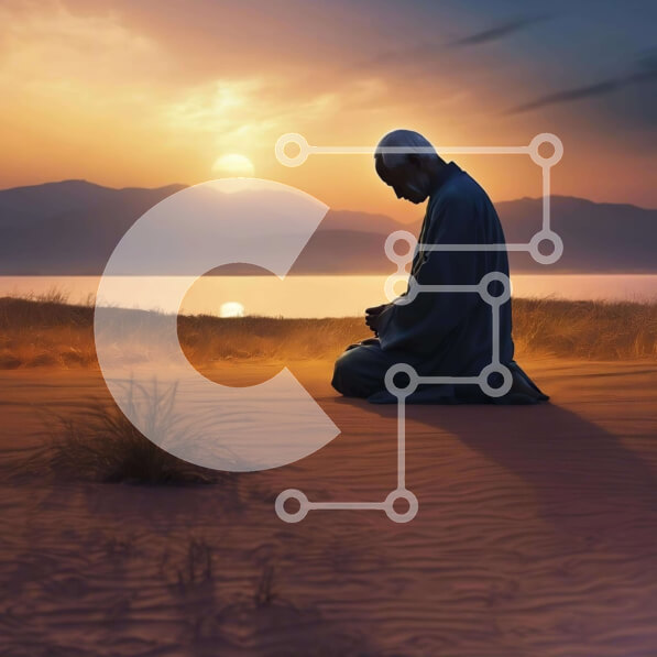 Intra Συλλεκτικό Ξύλινο Παζλ Plywood  4mm - Άνδρας γονατιστός στην άμμο στο ηλιοβασίλεμα κοντά σε υδάτινα σώματα Σε Ξύλινο Κουτί - Διαστάσεις: 10x10 cm – 25 κομμάτια