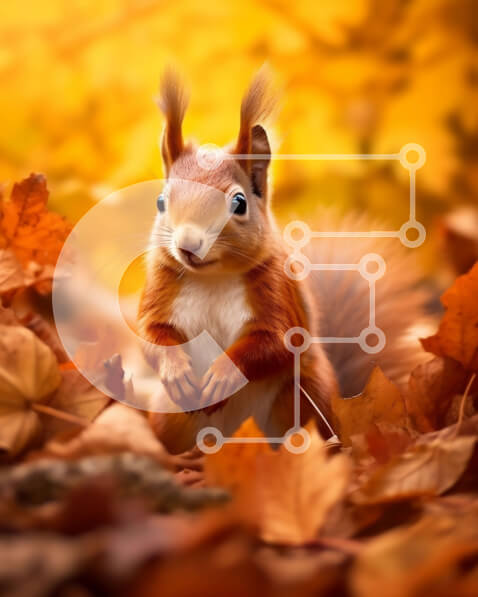 Σετ των 2 Intra Συλλεκτικό Ξύλινο Παζλ Plywood  4mm - Χαριτωμένη εικόνα ενός κόκκινου σκίουρου σε μια φθινοπωρινή χώρα των θαυμάτων Σε Ξύλινο Κουτί - Διαστάσεις: 10x10 cm – 25 κομμάτια