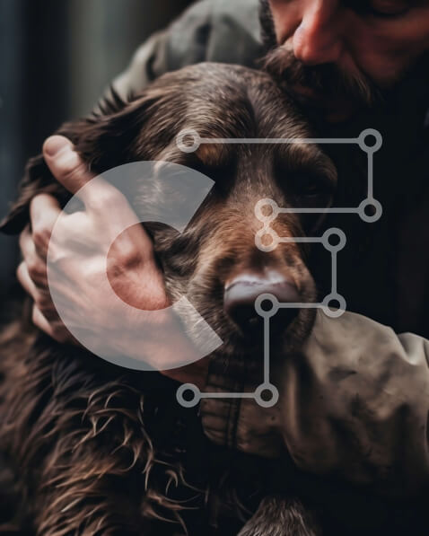 Σετ των 2 Intra Συλλεκτικό Ξύλινο Παζλ Plywood  4mm - Συγκινητική φωτογραφία άνδρα που αγκαλιάζει τον πιστό γούνινο φίλο του Σε Ξύλινο Κουτί - Διαστάσεις: 10x10 cm – 25 κομμάτια