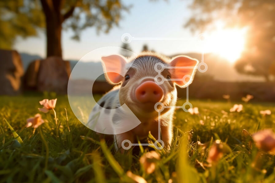 Σετ των 2 Intra Συλλεκτικό Ξύλινο Παζλ Plywood  4mm - Αξιολάτρευτη εικόνα ενός χοίρου σε ένα πράσινο χωράφι με λουλούδια Σε Ξύλινο Κουτί - Διαστάσεις: 10x10 cm – 25 κομμάτια