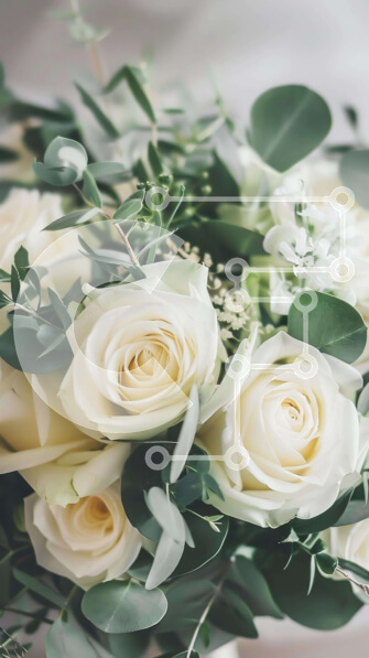 Intra Συλλεκτικό Ξύλινο Παζλ Plywood  4mm - Κομψό μπουκέτο με λευκά τριαντάφυλλα και πράσινο Σε Ξύλινο Κουτί - Διαστάσεις Puzzle: 10x10 cm – 25 κομμάτια