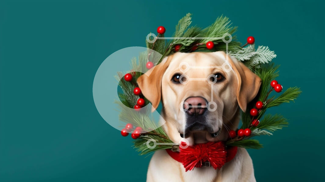 Σετ των 2 Intra Συλλεκτικό Ξύλινο Παζλ Plywood  4mm - Κίτρινο σκυλί Λαμπραντόρ με διακοσμητικό στεφάνι Σε Ξύλινο Κουτί - Διαστάσεις: 10x10 cm – 25 κομμάτια