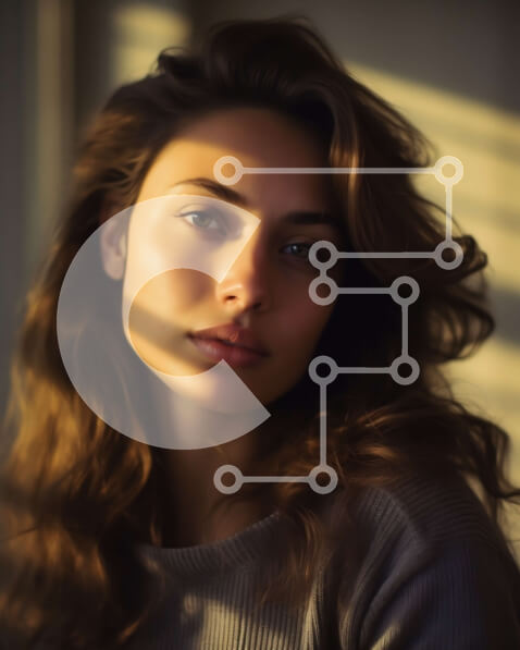 Intra Συλλεκτικό Ξύλινο Παζλ Plywood  4mm - Σοβαρό πορτρέτο νεαρής γυναίκας με κυματιστά καστανά μαλλιά Σε Ξύλινο Κουτί - Διαστάσεις Puzzle: 10x10 cm – 25 κομμάτια