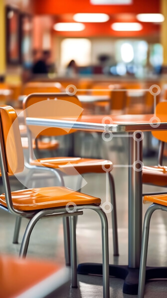 Intra Συλλεκτικό Ξύλινο Παζλ Plywood  4mm - Ζωντανές πορτοκαλί καρέκλες σε ένα άνετο εστιατόριο γρήγορου φαγητού Σε Ξύλινο Κουτί - Διαστάσεις Puzzle: 10x10 cm – 25 κομμάτια