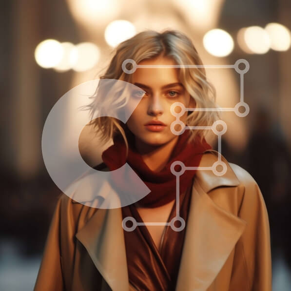 Intra Συλλεκτικό Ξύλινο Παζλ Plywood  4mm - Όμορφη εικόνα μιας γυναίκας με καμπαρντίνα και κόκκινο κασκόλ σε έναν νυχτερινό δρόμο Σε Ξύλινο Κουτί - Διαστάσεις Puzzle: 10x10 cm – 25 κομμάτια