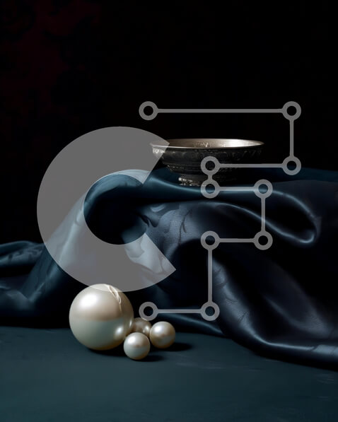 Intra Συλλεκτικό Ξύλινο Παζλ Plywood  4mm - Κομψό μαύρο τραπεζομάντιλο με φόντο λευκά μαργαριτάρια Σε Ξύλινο Κουτί - Διαστάσεις Puzzle: 10x10 cm – 25 κομμάτια