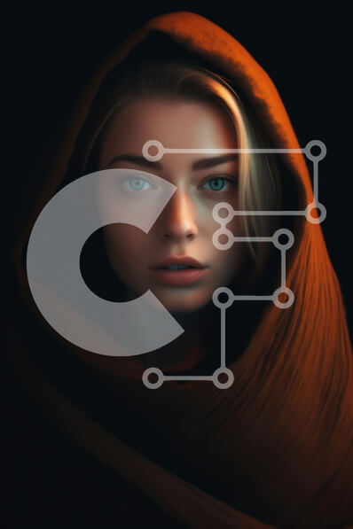 Intra Συλλεκτικό Ξύλινο Παζλ Plywood  4mm - Όμορφο πορτρέτο μιας γυναίκας με μπλε μάτια και κόκκινο μανδύα με κουκούλα Σε Ξύλινο Κουτί - Διαστάσεις Puzzle: 10x10 cm – 25 κομμάτια