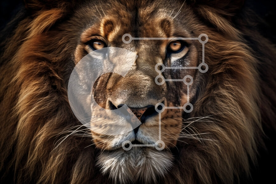 Σετ των 2 Intra Συλλεκτικό Ξύλινο Παζλ Plywood  4mm - Εκπληκτική κοντινή πλάνο του προσώπου του λιονταριού με σκοτεινή χαίτη και διαπεραστικά μάτια Σε Ξύλινο Κουτί - Διαστάσεις: 10x10 cm – 25 κομμάτια