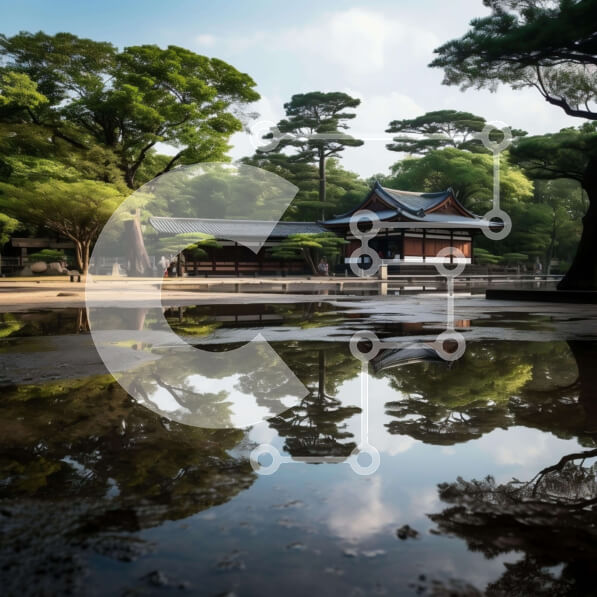 Intra Συλλεκτικό Ξύλινο Παζλ Plywood  4mm - Κτίριο με δέντρα και νερό Σε Ξύλινο Κουτί - Διαστάσεις: 10x10 cm – 25 κομμάτια