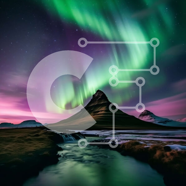 Intra Συλλεκτικό Ξύλινο Παζλ Plywood  4mm - Όμορφο τοπίο ενός βουνού με μια σέλας Borealis σε πράσινο, κόκκινο και μοβ Σε Ξύλινο Κουτί - Διαστάσεις: 10x10 cm – 25 κομμάτια