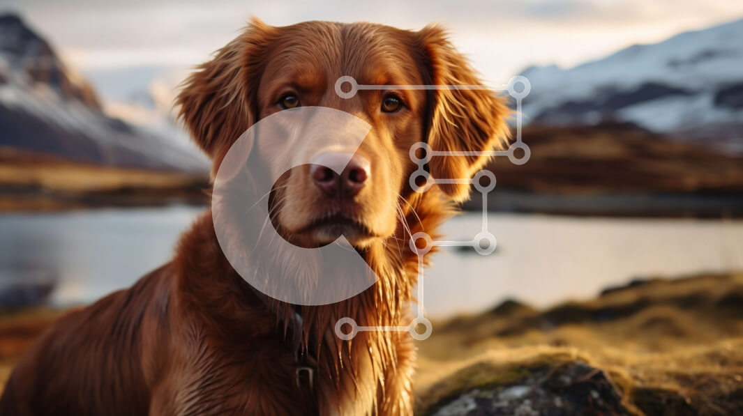 Intra Συλλεκτικό Ξύλινο Παζλ Plywood  4mm - Καφέ σκυλί σε βραχώδες έδαφος με βουνά και νερό Σε Ξύλινο Κουτί - Διαστάσεις: 10x10 cm – 25 κομμάτια