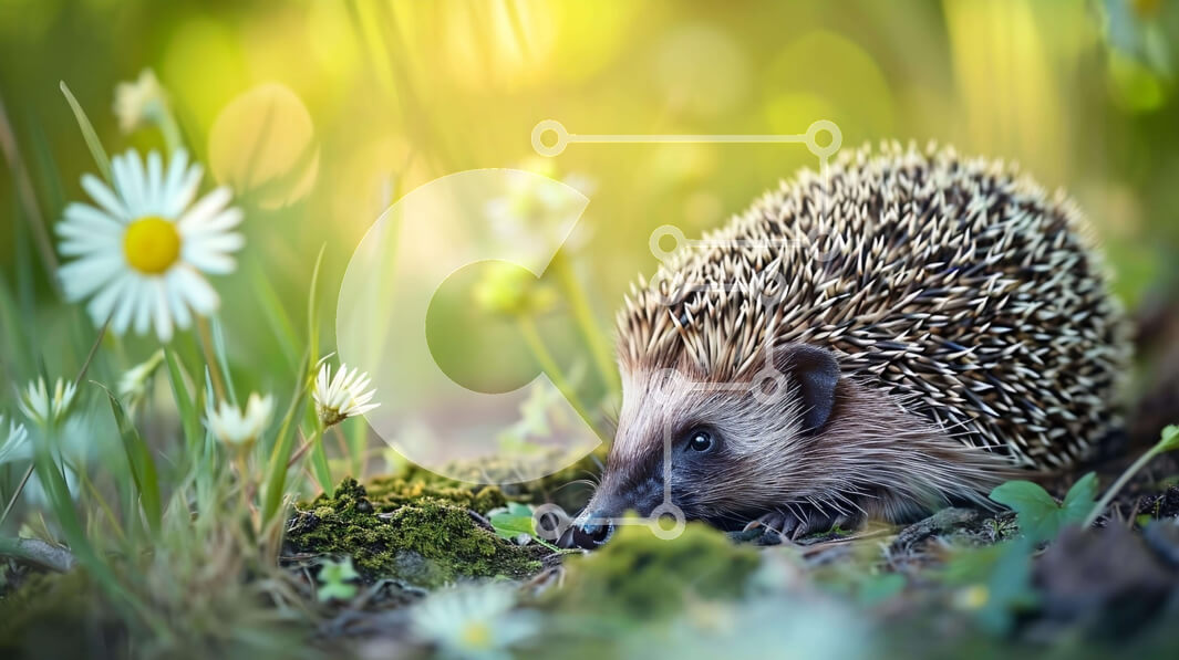 Σετ των 2 Intra Συλλεκτικό Ξύλινο Παζλ Plywood  4mm - Μικρός σκαντζόχοιρος στο γρασίδι με μαργαρίτες Σε Ξύλινο Κουτί - Διαστάσεις: 10x10 cm – 25 κομμάτια