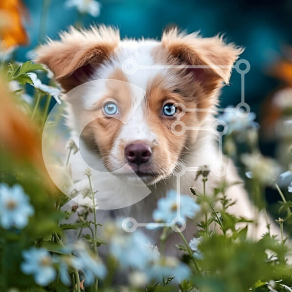 Intra Συλλεκτικό Ξύλινο Παζλ Plywood  4mm - Αξιολάτρευτο κουτάβι ανάμεσα σε λουλούδια σε έναν κήπο Σε Ξύλινο Κουτί - Διαστάσεις: 10x10 cm – 25 κομμάτια