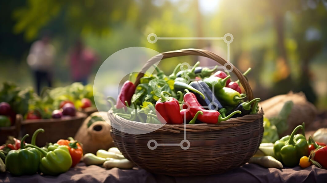 Σετ των 2 Intra Συλλεκτικό Ξύλινο Παζλ Plywood  4mm - Καλάθι με φρέσκα λαχανικά σε μια υπαίθρια αγορά Σε Ξύλινο Κουτί - Διαστάσεις: 10x10 cm – 25 κομμάτια