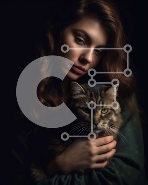 Σετ των 2 Intra Συλλεκτικό Ξύλινο Παζλ Plywood  4mm - Γυναίκα που κρατά μια χαριτωμένη ασπρόμαυρη γάτα στην αγκαλιά της Σε Ξύλινο Κουτί - Διαστάσεις: 10x10 cm – 25 κομμάτια