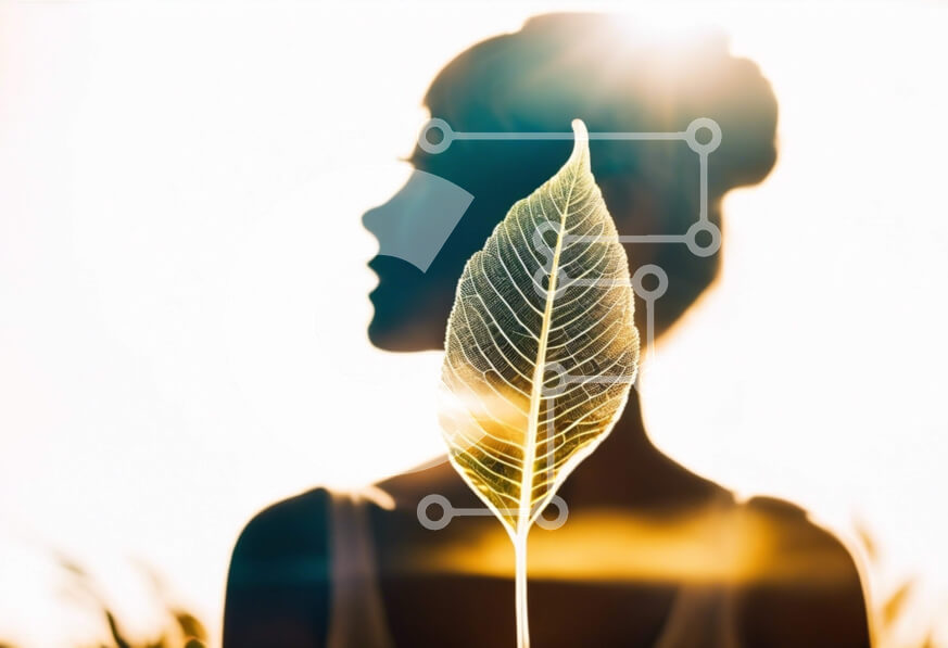 Intra Συλλεκτικό Ξύλινο Παζλ Plywood  4mm - Γυναίκα με πράσινο φύλλο σιλουέτα Σε Ξύλινο Κουτί - Διαστάσεις Puzzle: 10x10 cm – 25 κομμάτια