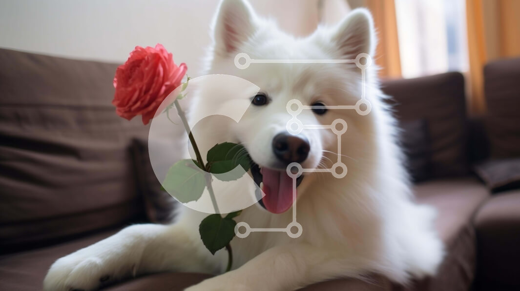 Σετ των 2 Intra Συλλεκτικό Ξύλινο Παζλ Plywood  4mm - Λευκό σκυλί με τριαντάφυλλα στον καφέ καναπέ Σε Ξύλινο Κουτί - Διαστάσεις: 10x10 cm – 25 κομμάτια