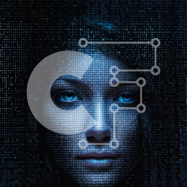 Intra Συλλεκτικό Ξύλινο Παζλ Plywood  4mm - Ψηφιακή Τέχνη: Pixelated Γυναικείο Πρόσωπο με ασπρόμαυρο τετράγωνο φόντο και μπλε κουκκίδες Σε Ξύλινο Κουτί - Διαστάσεις Puzzle: 10x10 cm – 25 κομμάτια