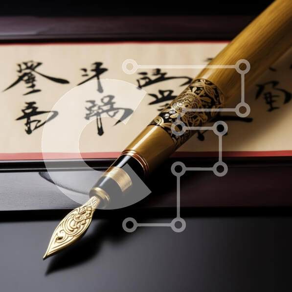 Intra Συλλεκτικό Ξύλινο Παζλ Plywood  4mm - Στυλό και κύλινδρος κινεζικής καλλιγραφίας Σε Ξύλινο Κουτί - Διαστάσεις Puzzle: 10x10 cm – 25 κομμάτια